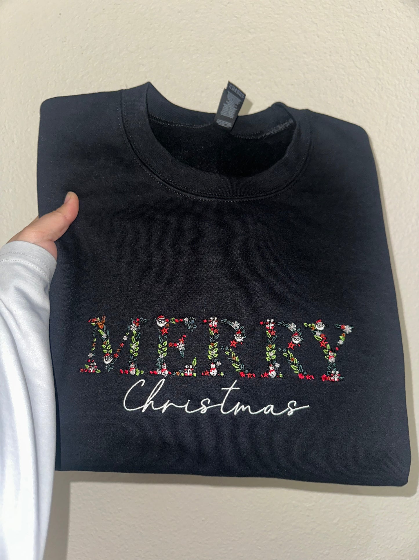 Merry Christmas Embroidered Sweatshirt with Christmas font