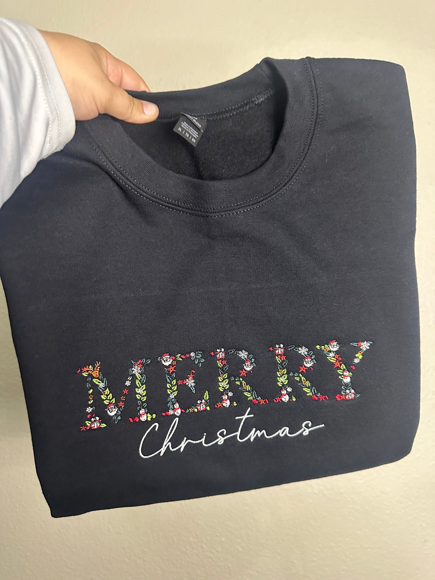 Merry Christmas Embroidered Sweatshirt with Christmas font