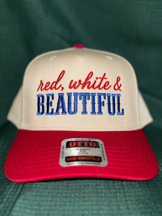 Red, White & Beautiful Embroidered Hat